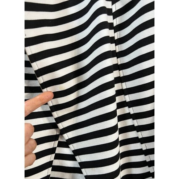 Chico's 1 Sz M Black Striped Moto Jacket Blocked Ponte Knit Tuxedo Blazer - Picture 7 of 15